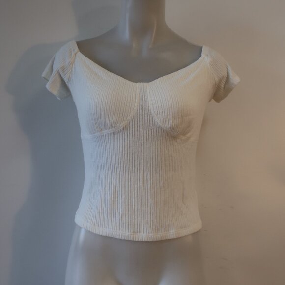 NWT Womens LNA Cream Ribbed Short Sleeve Top Sz L - Picture 1 of 4